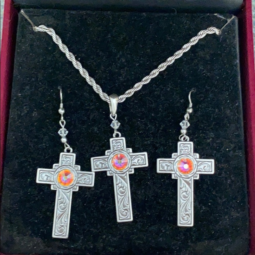 Cross necklace earrings